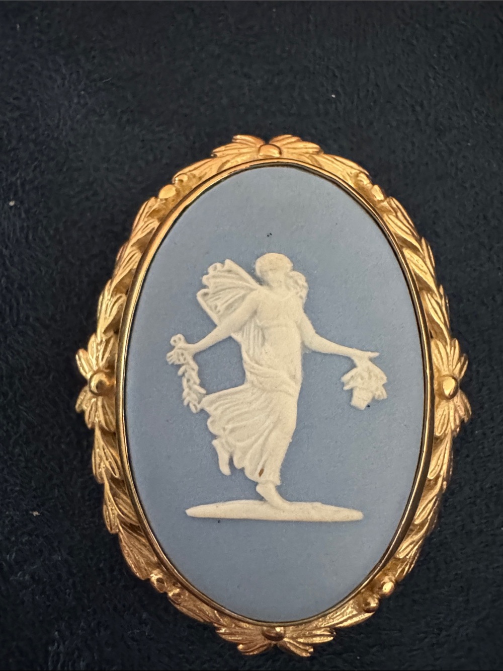 Wedgwood Blue and White Jasperware Neoclassical Woman Brooch